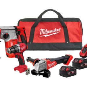 KIT 18V Milwaukee Trapano con percussione + Tassellatore+Smerigliatrice